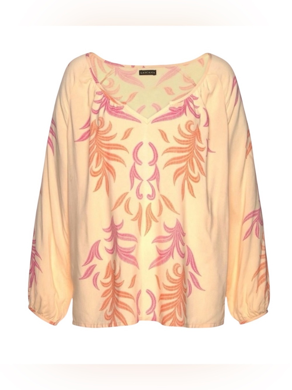 LASCANA VENUS Boho Print Long Sleeve Pullover Blouse Women’s 10 Peach Sand